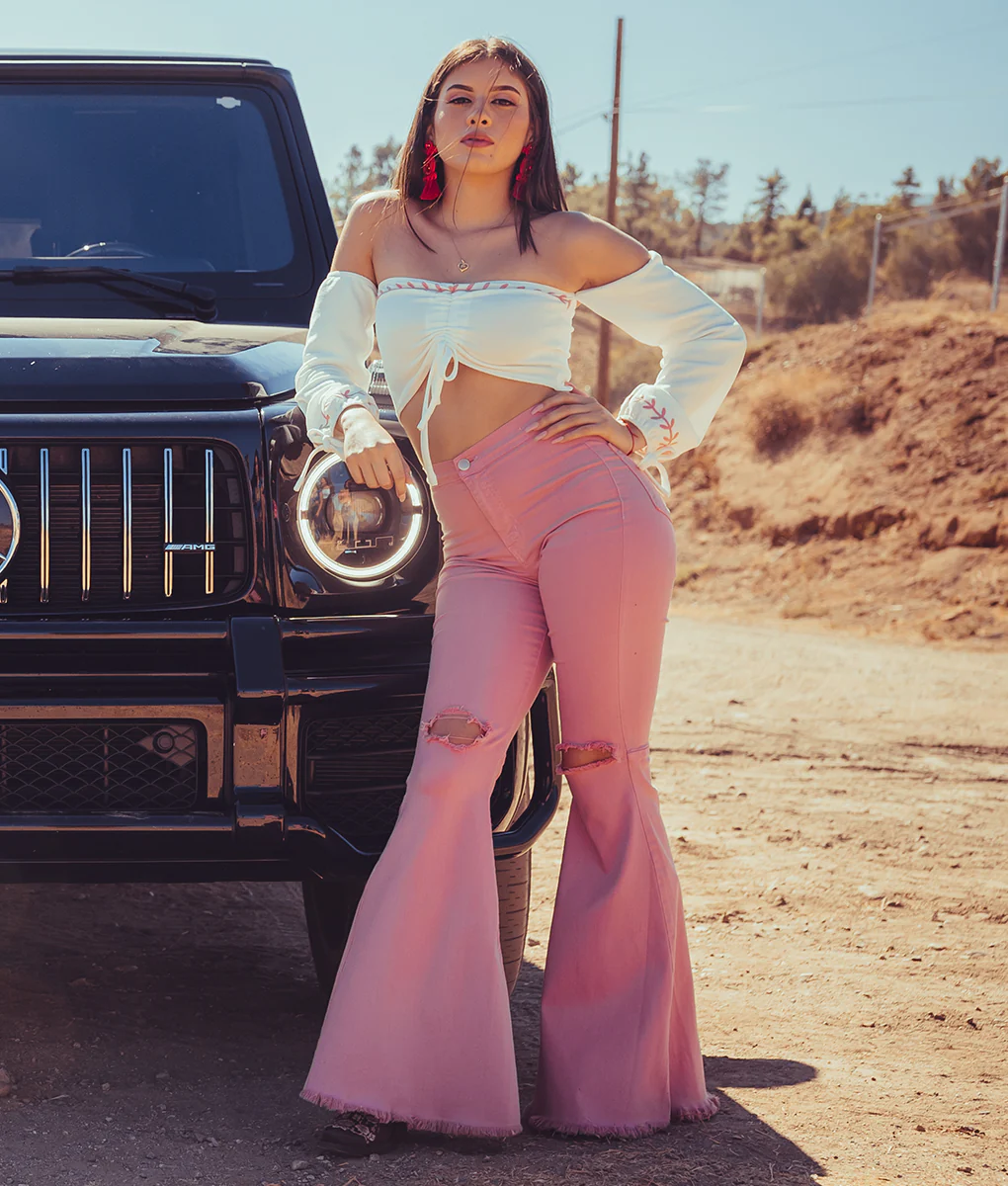 Extra Bell Bottom Jeans-Pink - Image 3