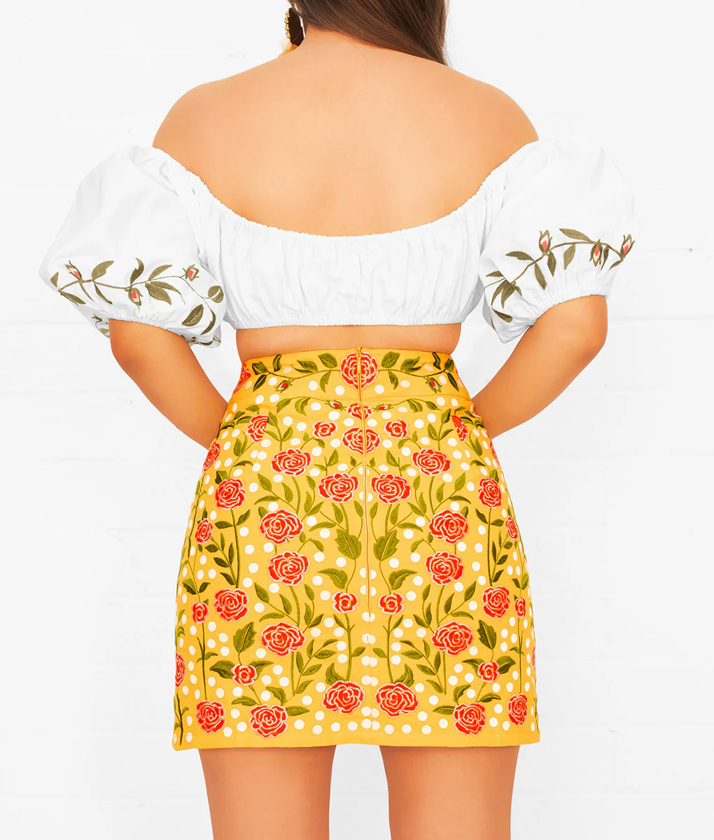 Valentina High Waisted Embroidered Skirt - Image 3